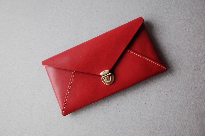 [Year-end welfare discount] 30% off envelope with push button long clip - กระเป๋าสตางค์ - หนังแท้ สีนำ้ตาล