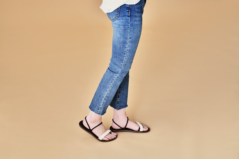 [Bohemian] woven belt 2WAY sandals and slippers _ pure white - Sandals - Genuine Leather White