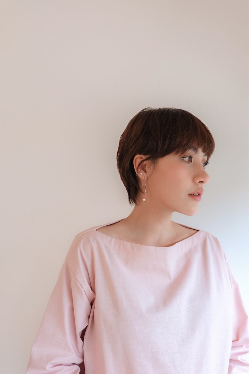 PALINIボートネックシャツ - 淡いピンク - その他 - コットン・麻 ピンク