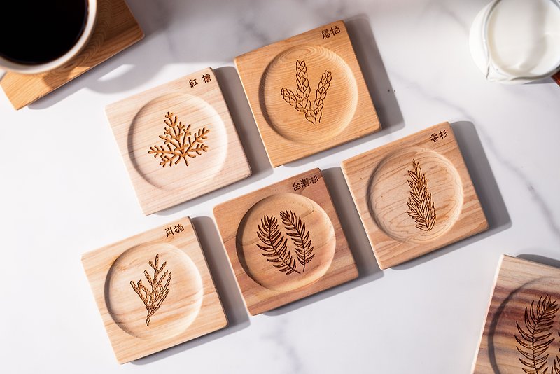 Coniferous five-wood large coaster set mug suitable for natural aroma - Items for Display - Wood Gold