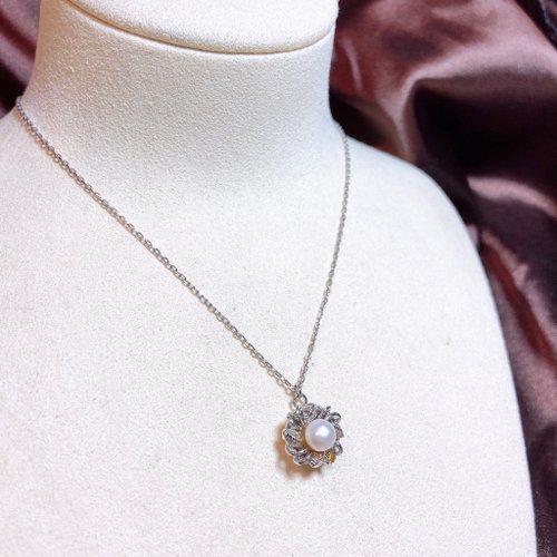挪亞方舟古董飾品 Vintage Jewelry 【西洋古董飾品】優雅925純銀 純天然珍珠 花卉掐絲銀 項鍊