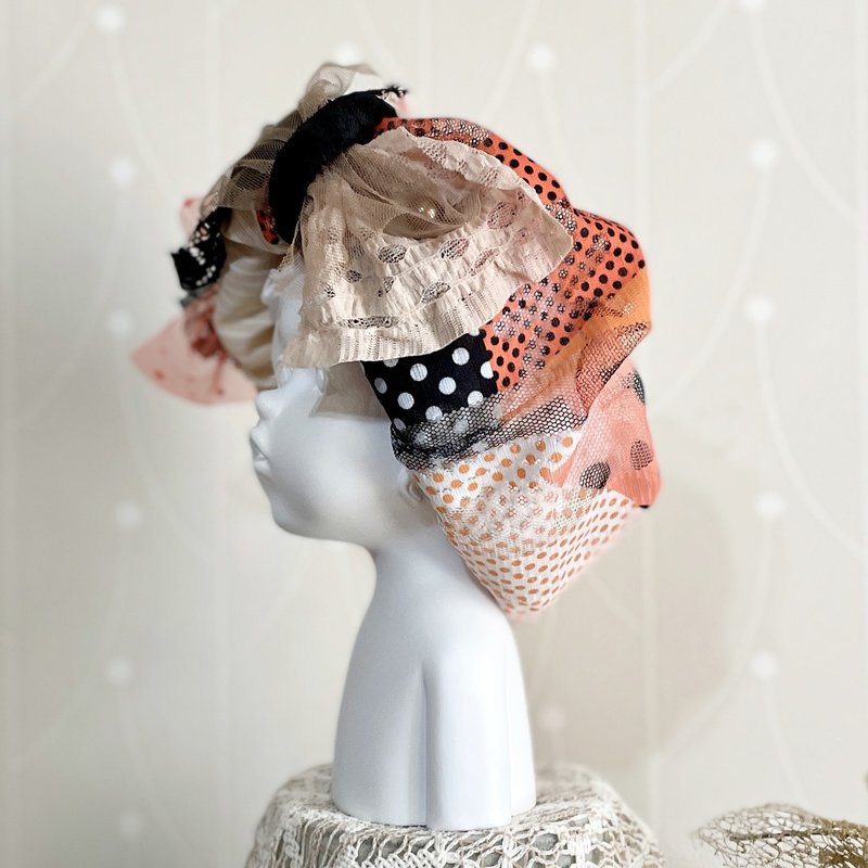 Elastic headband/ braided lace wide-brimmed headband Japanese wide-style headscarf scarf hair accessories headdress hair accessories - ที่คาดผม - วัสดุอื่นๆ สีส้ม