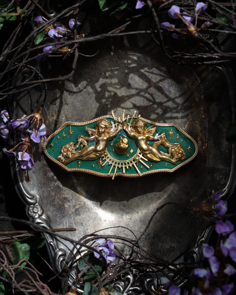 復古風格髮夾 金蘋果 - 髮夾/髮圈 - 樹脂 綠色