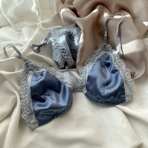 Set of satin lace with lining (bra + panties) beige - Shop brababa