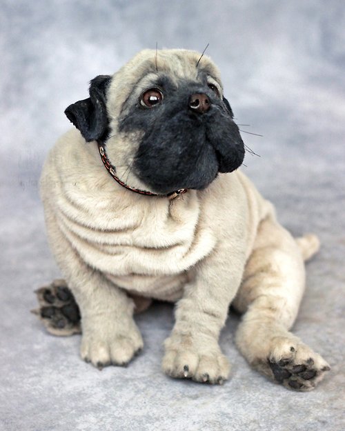 LiveToys by Julya Burdakova Pug puppy Barney, realistic pet replica from plush