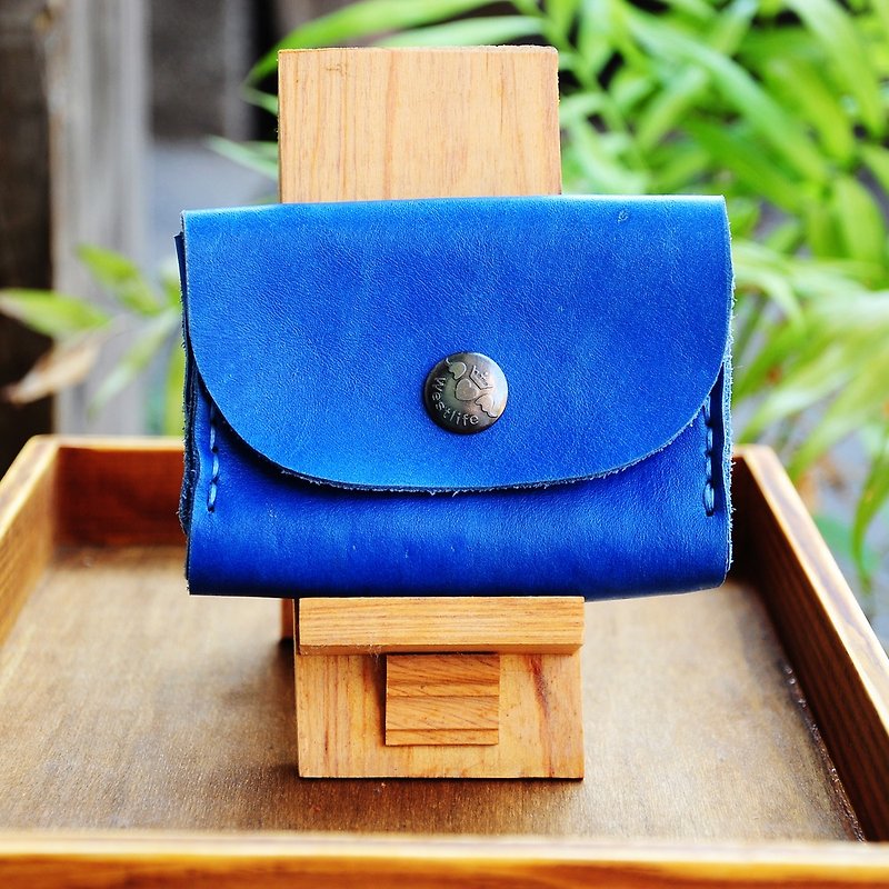 Double card leather purse - spend buckle version of navy blue - Coin Purses - Genuine Leather Blue