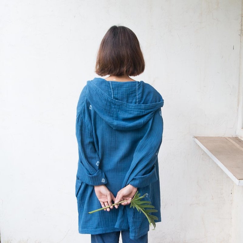 Lazy Hoodie Jacket  | Indigo Natural Dyed - เสื้อฮู้ด - ผ้าฝ้าย/ผ้าลินิน สีน้ำเงิน