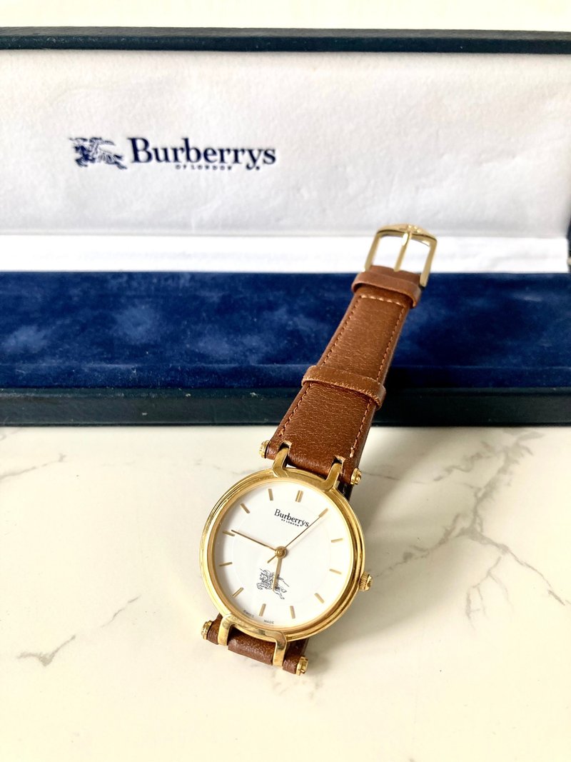【LA LUNE】全套中古二手Burberrys啡金色皮革手腕錶聖誕男女禮物 - 女錶 - 真皮 咖啡色