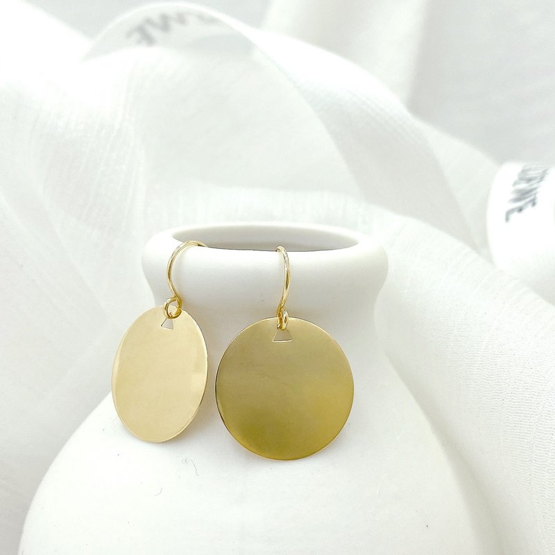 Kimura Light Jewelry/18K Gold/Japanese Mirror Simple Earrings - Earrings & Clip-ons - Precious Metals Gold