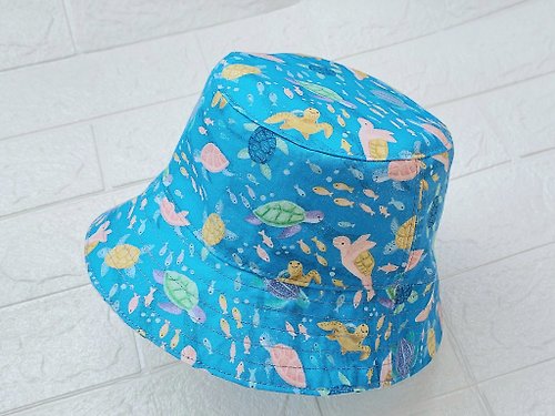 Petites sewing 手工製作 - 可愛兒童雙面漁夫帽(藍海洋海龜) 可加防UV