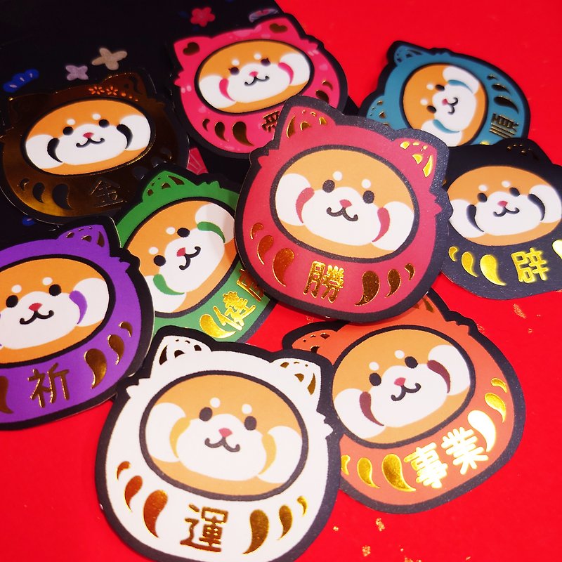 Red Panda Bodhidharma Hot Stamping Sticker Pack - สติกเกอร์ - กระดาษ สีดำ