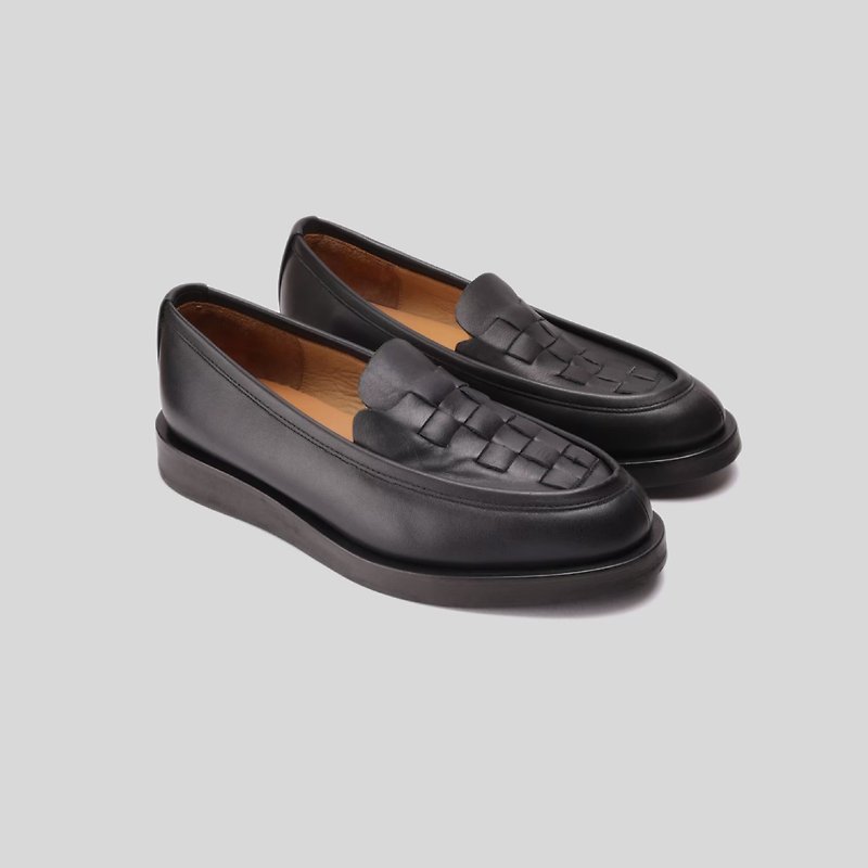 Braided soft classic lightweight daily loafers - Nappa leather black Loafer unisex - Women's Oxford Shoes - Genuine Leather Black