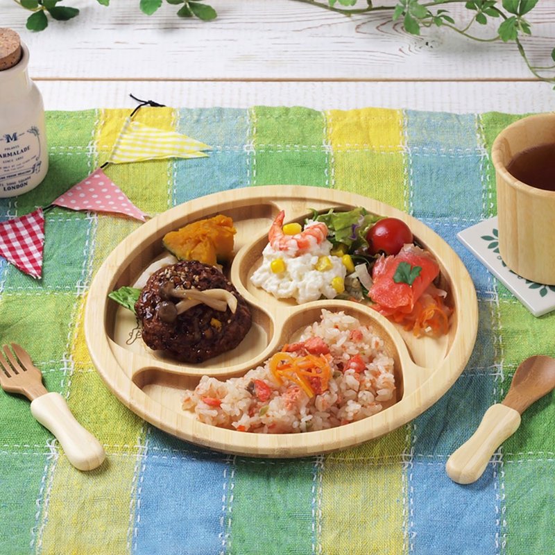 【agney】Japanese Mengzong bamboo dinner plate set - round plate (with S soup fork) - Children's Tablewear - Bamboo Orange