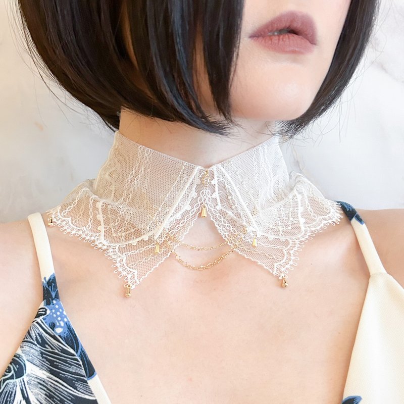 White/Sleeping fairy waking up from a dream/Wide lace detachable collar choker SV570WH - Chokers - Other Metals White