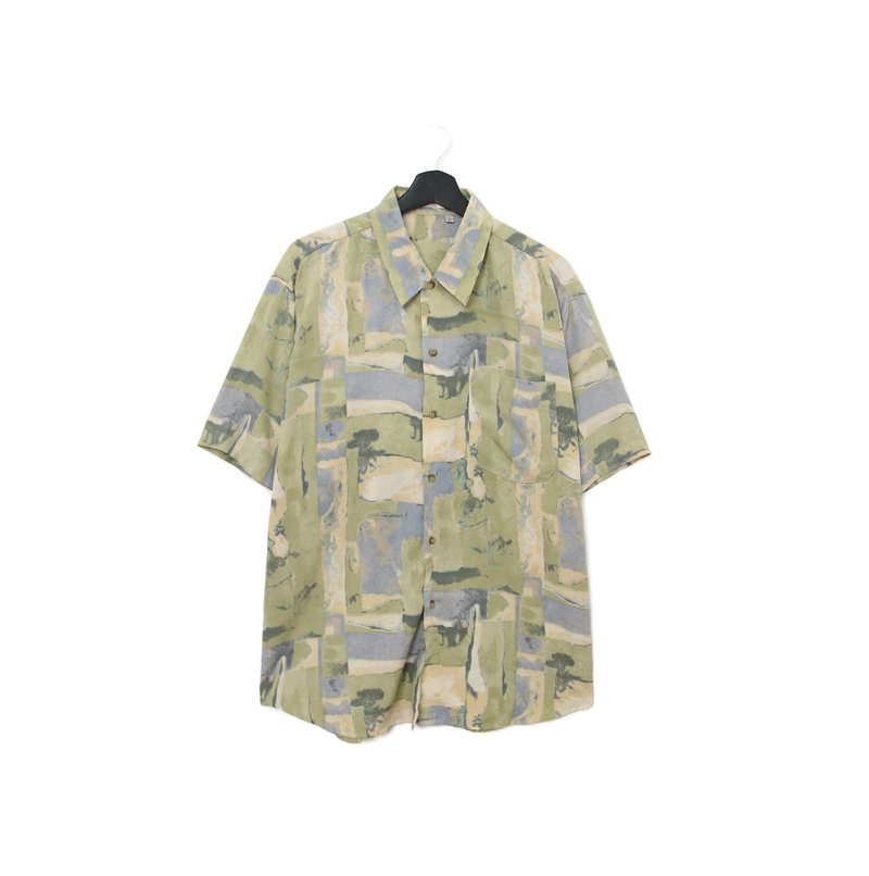 Back to Green- 袖花襯衫 綠色系 撞色暈染 ss-40  vintage shirt - 男襯衫/休閒襯衫 - 絲．絹 