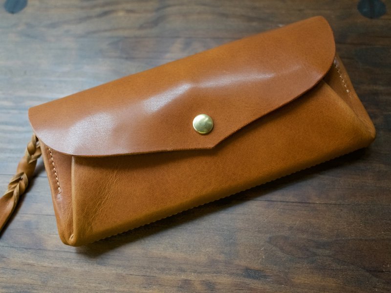 Oil Leather * Long Purse "series-envelope" Yellow Camel - Wallets - Genuine Leather Khaki