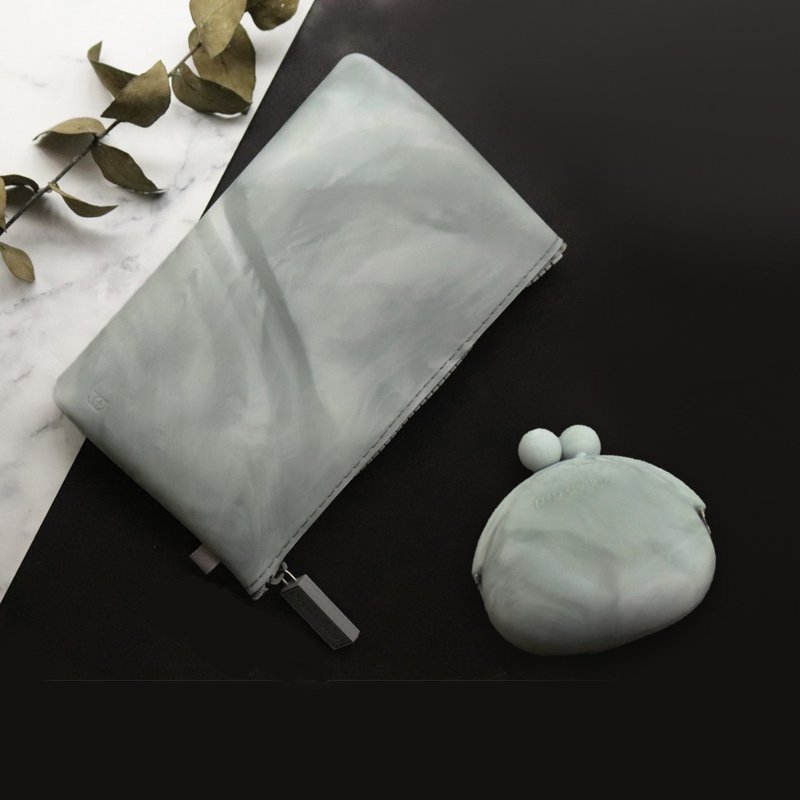 NUU Marble Grey Silicone Gold Case / Zipper Storage Bag - กระเป๋าเครื่องสำอาง - ซิลิคอน สีเทา