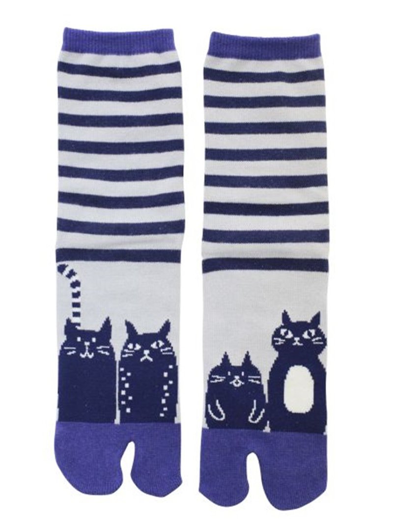 【熱門預購】四隻貓條紋兩趾襪 足袋 (23~25cm)7JKP4317 - 襪子 - 其他人造纖維 紫色