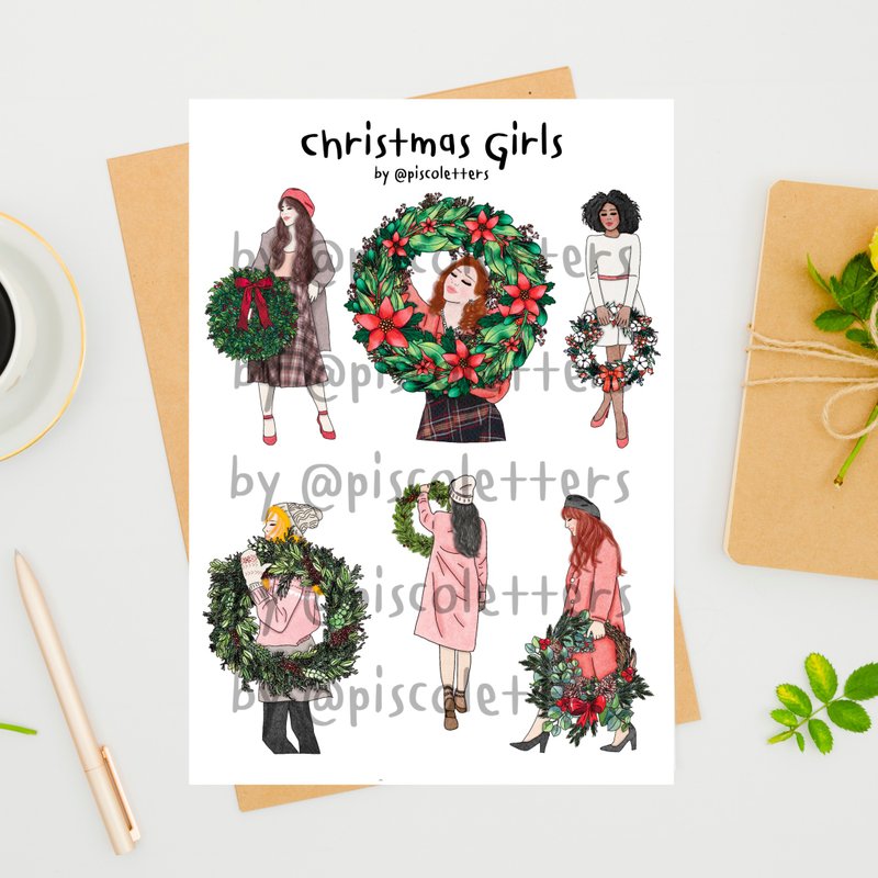 Christmas girl digital sticker - 電子似顏繪/繪畫/插畫 - 其他材質 