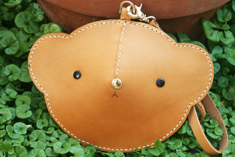 ▎Nutbrown maroon design ▎ handmade leather - bear handbag purse / engraved english english english - Handbags & Totes - Genuine Leather Brown