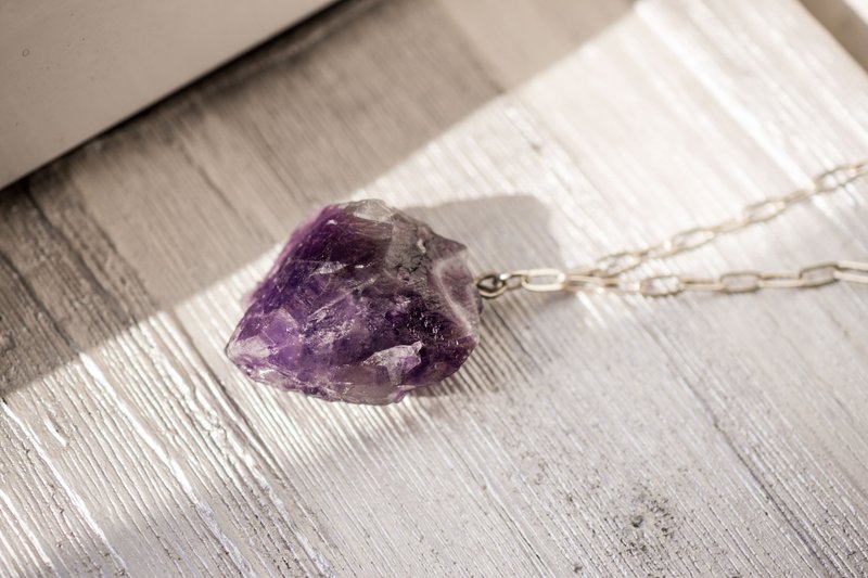 Huge Rough Amethyst Necklace, 925 Silver, February Gem, Aquarius Birthstone - 項鍊 - 水晶 紫色