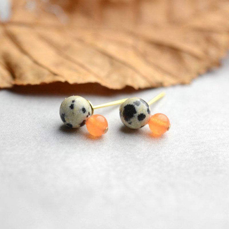 ダルメシアンジャスパー, オレンジジェイド, スタッドピアス, サージカルステンレス, 生日禮物, 日本製 - ピアス・イヤリング - 半貴石 オレンジ