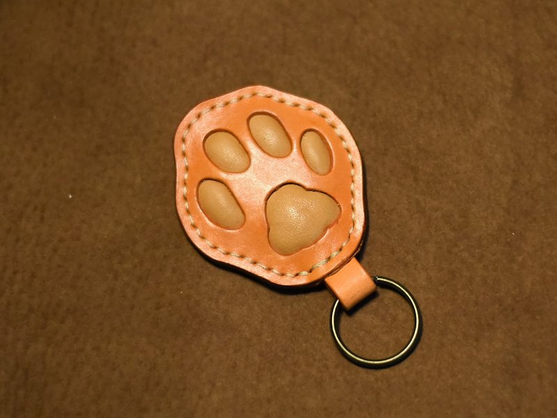 QQ cat's palm soft and pinchable meat ball leather key ring / charm (orange) - ที่ห้อยกุญแจ - หนังแท้ หลากหลายสี