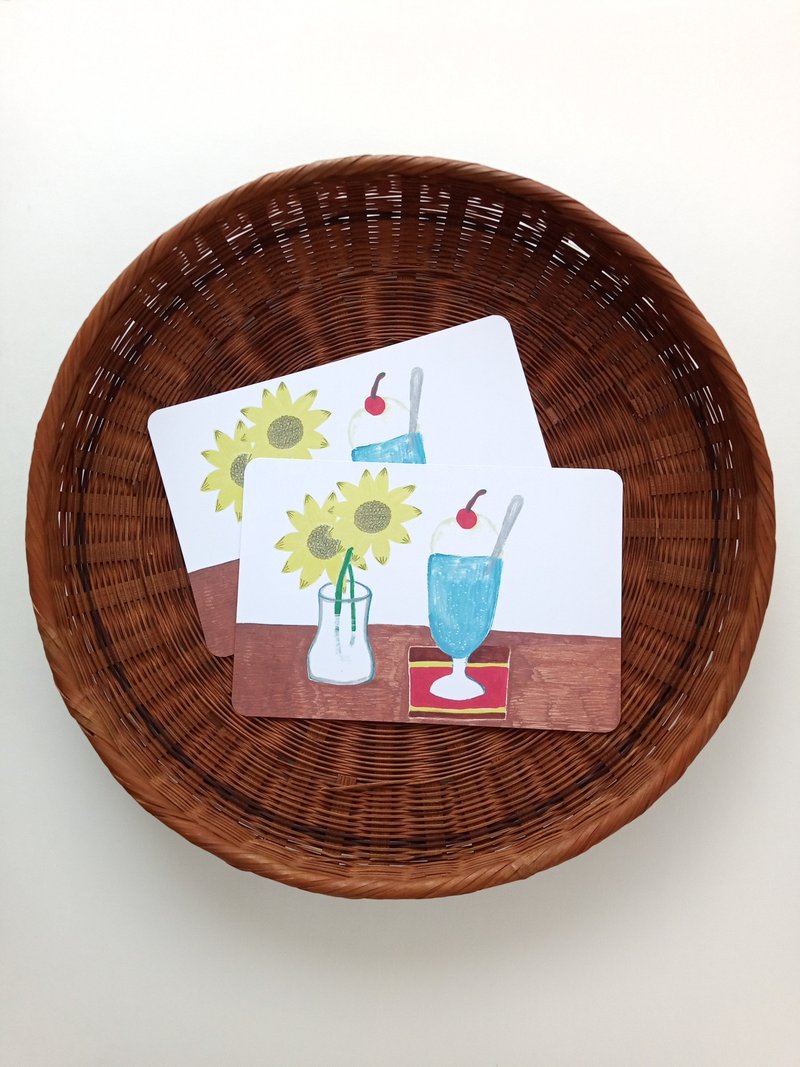 明信片奶油蘇打水和向日葵 - 卡片/明信片 - 紙 黃色