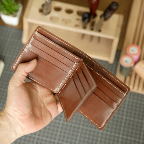 垂耳兔手工皮具 手作皮夾 三折九卡相位短夾 頭層牛皮錢包 客製刻字 多色