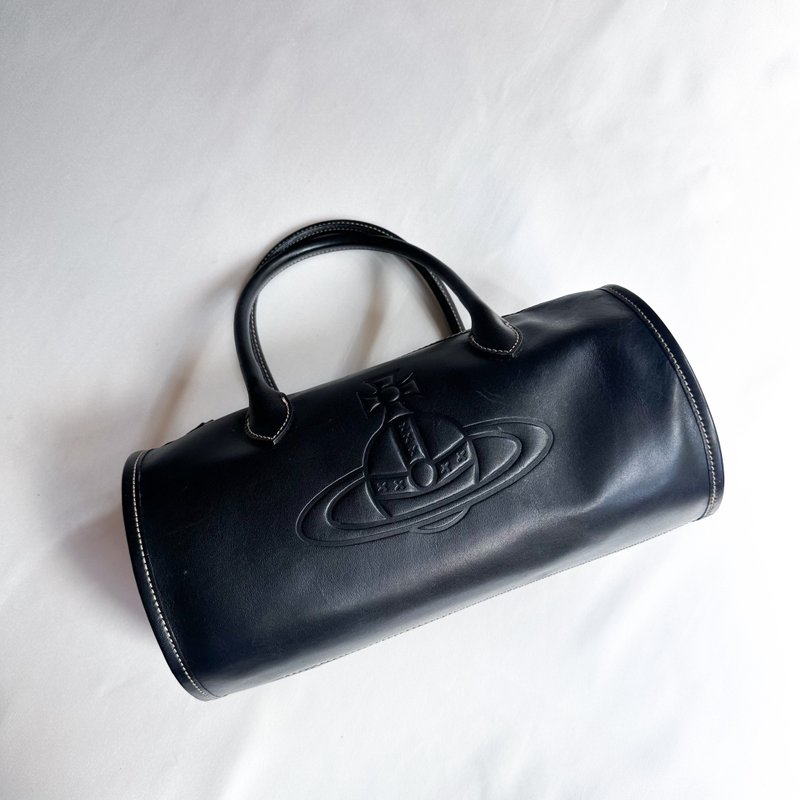 Vintage Vivienne Westwood black barrel leather handbag - Handbags & Totes - Genuine Leather Black