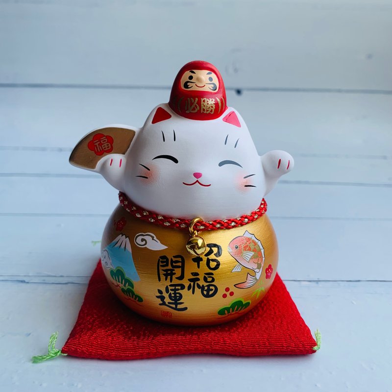 Cai Yao Wins Dharma and Lucky Cat-Blessing/Mt.Fuji/Sea Bream/Pine/Fan-Small-Japanese Mascot - ของวางตกแต่ง - ดินเผา 