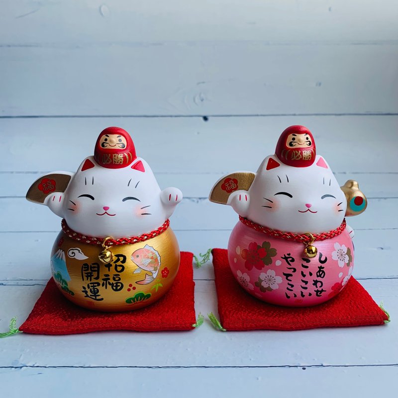 Caiyao Must Win Bodhidharma and Lucky Cat-Blessing/Mount Fuji/Sea Bream/Pine/Fan-Small-Japanese Mascot - Items for Display - Pottery 