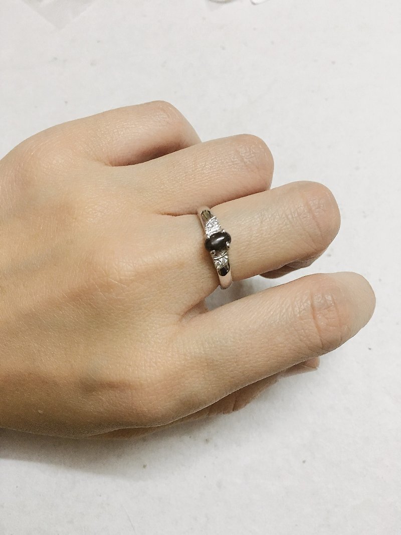 黑曜石 黑星石 戒指 鋯石 印度製 手工製 925純銀 - 戒指 - 半寶石 
