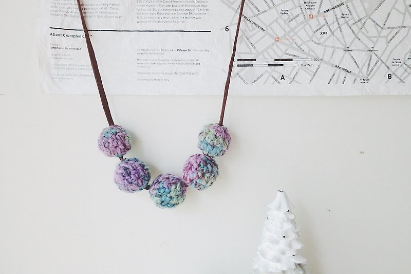 [Endorphin] braided yarn 毬 necklace - สร้อยคอ - ขนแกะ สีม่วง