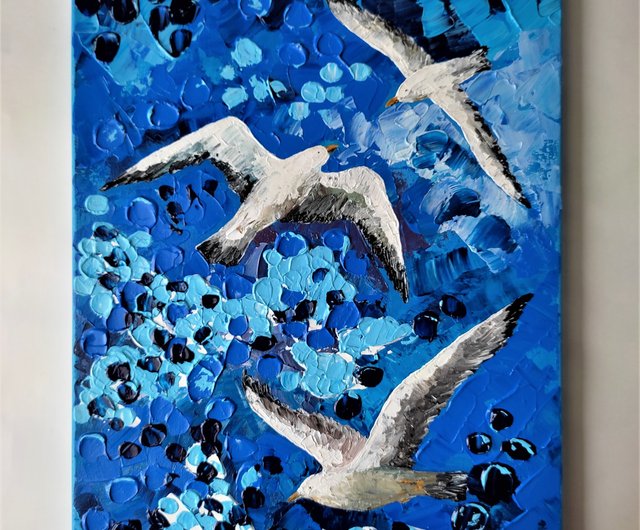 コスモス畑と青い鳥　F8 キャンバス　アクリル画 油絵 絵画 【コスモス畑と秋空】 | Pay ID