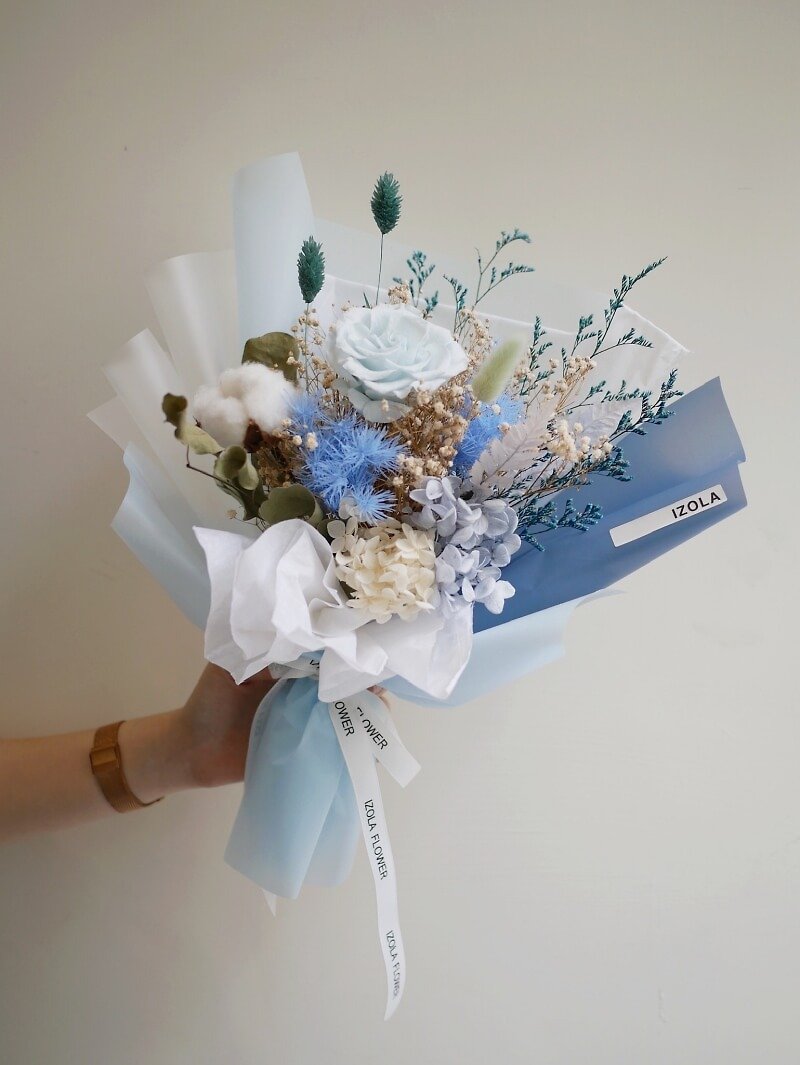 永生乾燥花束-藍白愛情海色系|情人節告白表白花束 - 乾花/永生花 - 植物．花 粉紅色