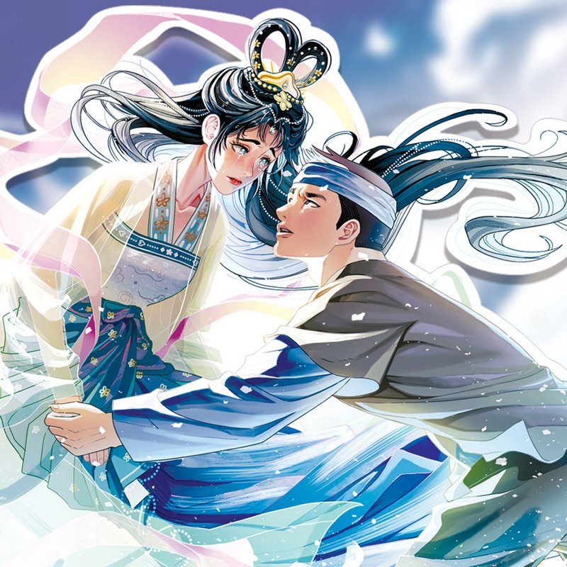 Traditional Fairy Tale - Fairy & Woodman (uha) Vintage boy girl sticker - 貼紙 - 紙 藍色