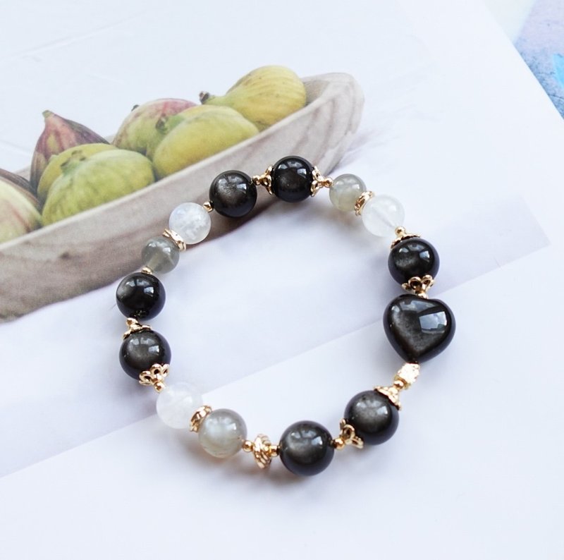 Top quality Silver obsidian Stone/ Silver moonstone bracelet - สร้อยข้อมือ - คริสตัล 