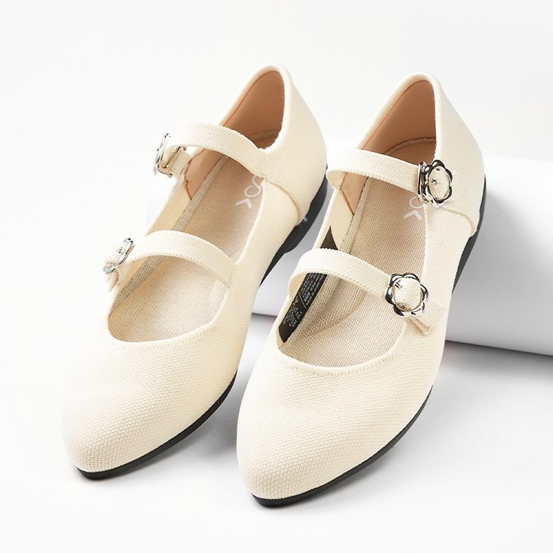 Daisy Flats Cream White - Mary Jane Shoes & Ballet Shoes - Polyester White