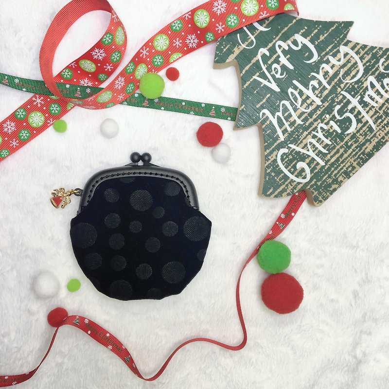 Extremely black Christmas bells gold bag / coin purse / headset bag - กระเป๋าใส่เหรียญ - วัสดุอื่นๆ สีดำ