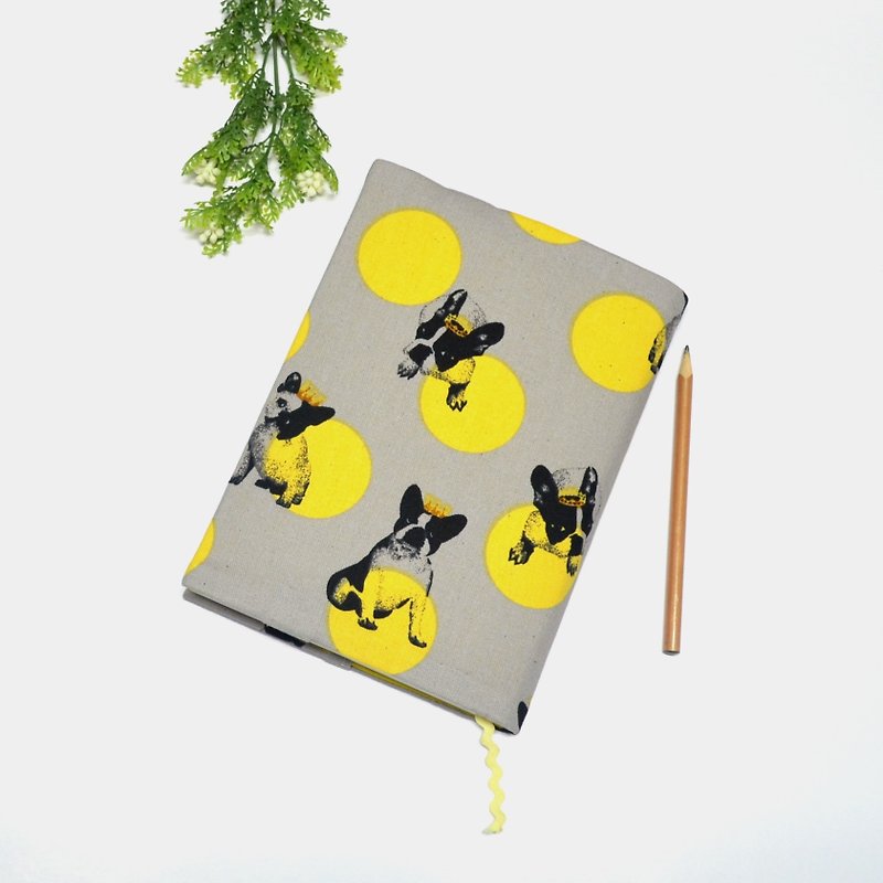 Lovely doggy book cover with bookmark handmade Print Cotton Fabric canvas   - Notebooks & Journals - Cotton & Hemp Yellow