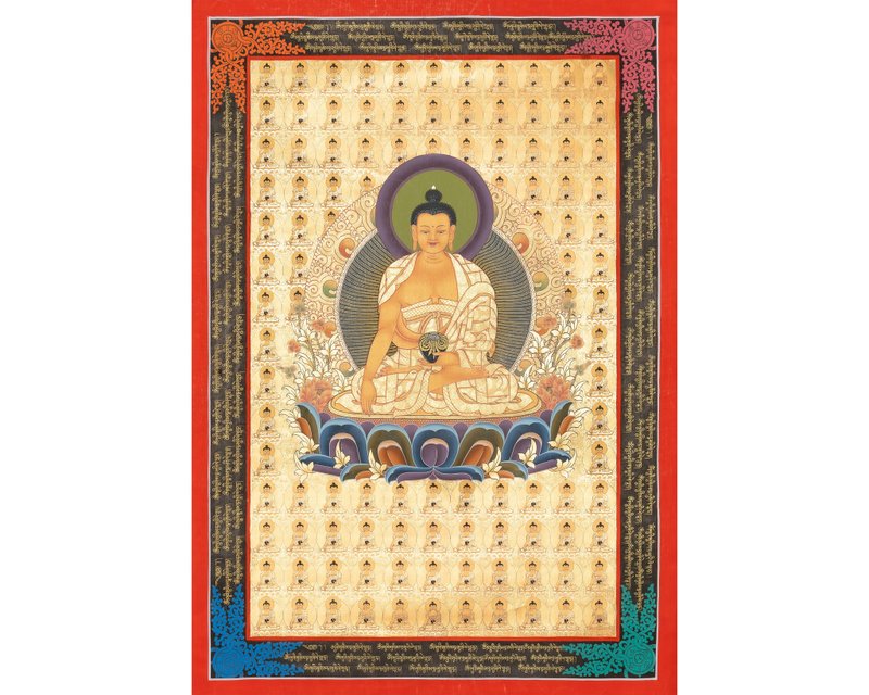 釋迦牟尼佛唐卡 手工西藏藝術 飾以24K金箔 - 壁貼/牆壁裝飾 - 其他材質 多色