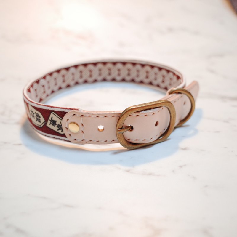 Dog collar size L brown shogi can be purchased with tag and bell - ปลอกคอ - ผ้าฝ้าย/ผ้าลินิน 