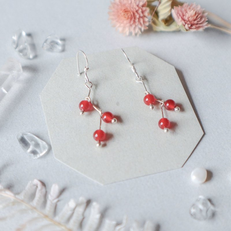 925 Silver Natural Stone Geometric Earrings - Red Pomegranate - Earrings & Clip-ons - Silver Red