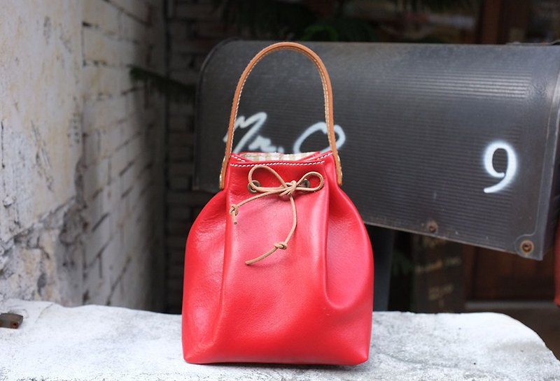Elf package mini bucket handbag shopping bag - Handbags & Totes - Genuine Leather Red