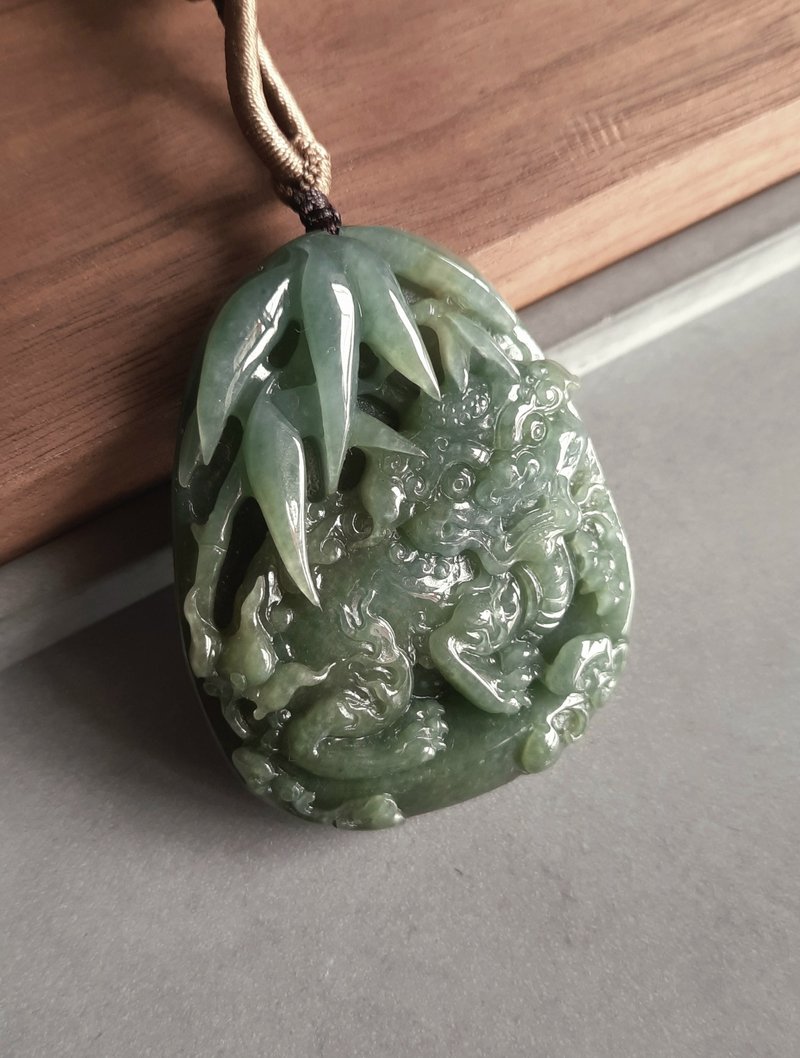 Everything goes well Jade Pendant | Natural Burmese Jadeite | Lion - Necklaces - Jade 