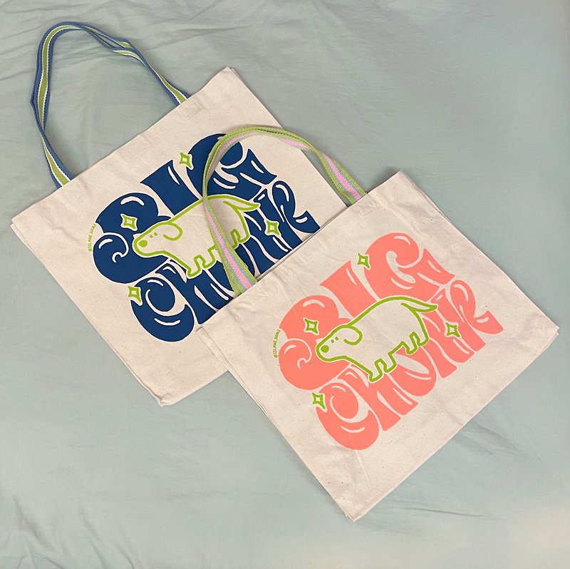 Big Chonk Doggo Hand-Printed Canvas Tote Bag - Handbags & Totes - Cotton & Hemp Pink