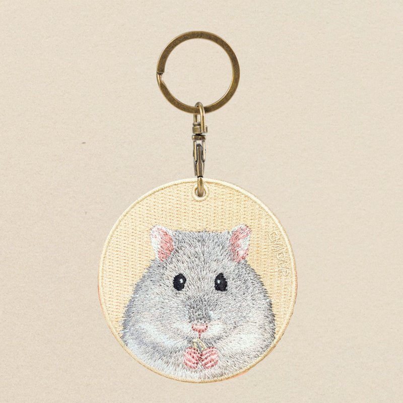 EMJOUR Double-sided Embroidery Charm - Hamster | Realistic Embroidery - พวงกุญแจ - งานปัก สีน้ำเงิน