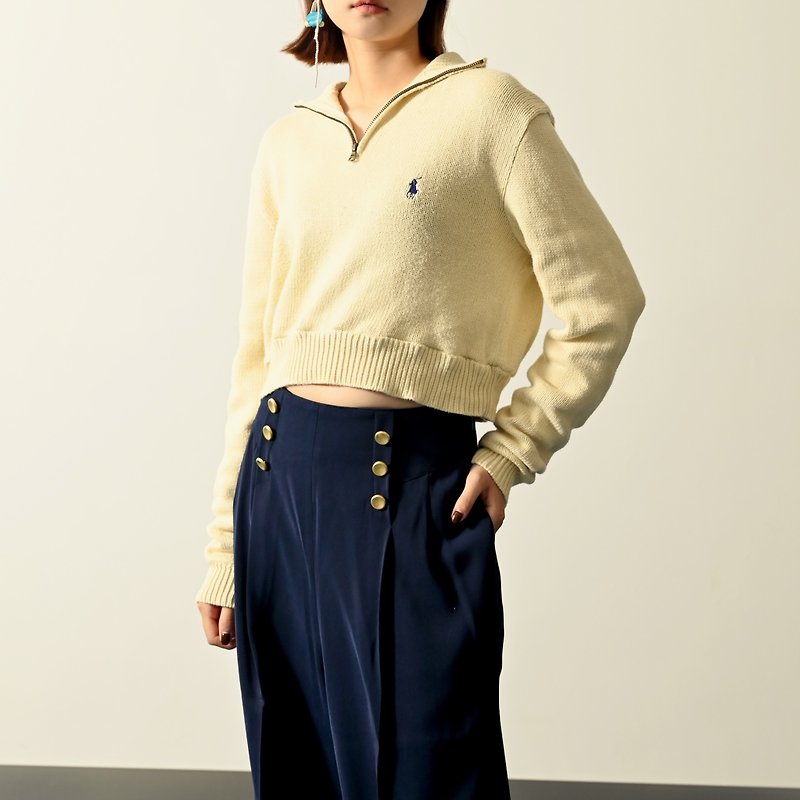 【NaSuBi Vintage】Loose short solid color vintage sweater - Women's Sweaters - Cotton & Hemp 