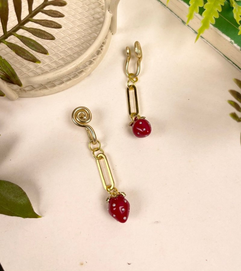 Strawberry Shortcake Painless Clip-On/Red - Earrings & Clip-ons - Other Metals 